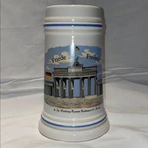 Ceramic Beer Stein with Blue Accents